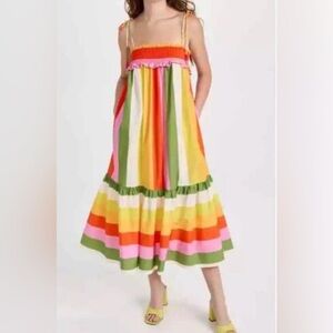 Farm Rio Sleeveless Smocked Tiered Dress in multicolored size XS